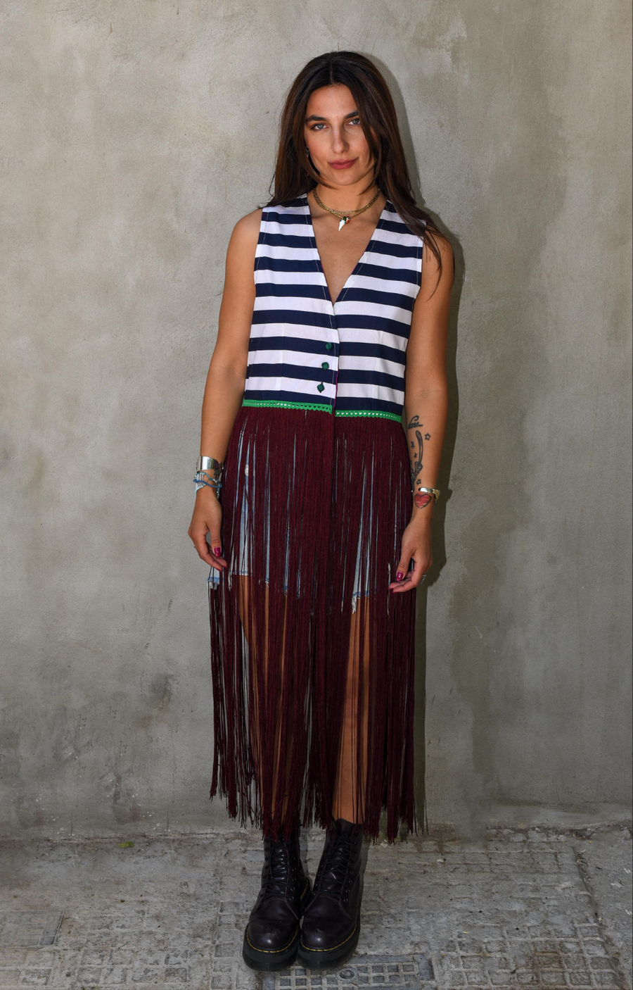 Multicolor navy fringed vest