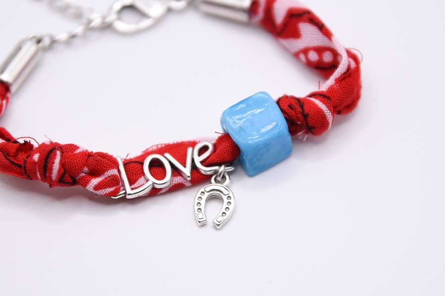 Red bandana martaki silver bracelet