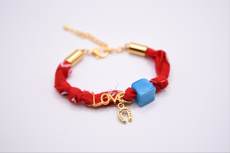 Red bandana martaki gold bracelet