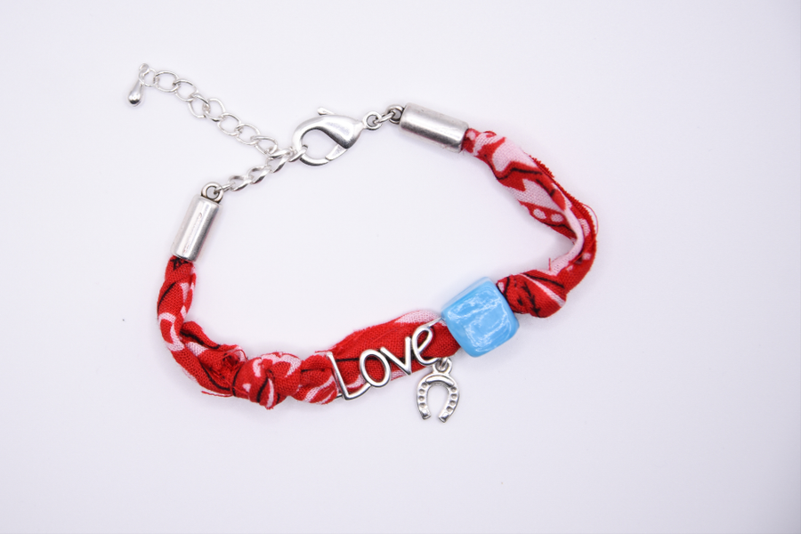 Red bandana martaki silver bracelet