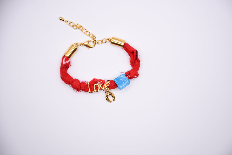 Red bandana martaki gold bracelet