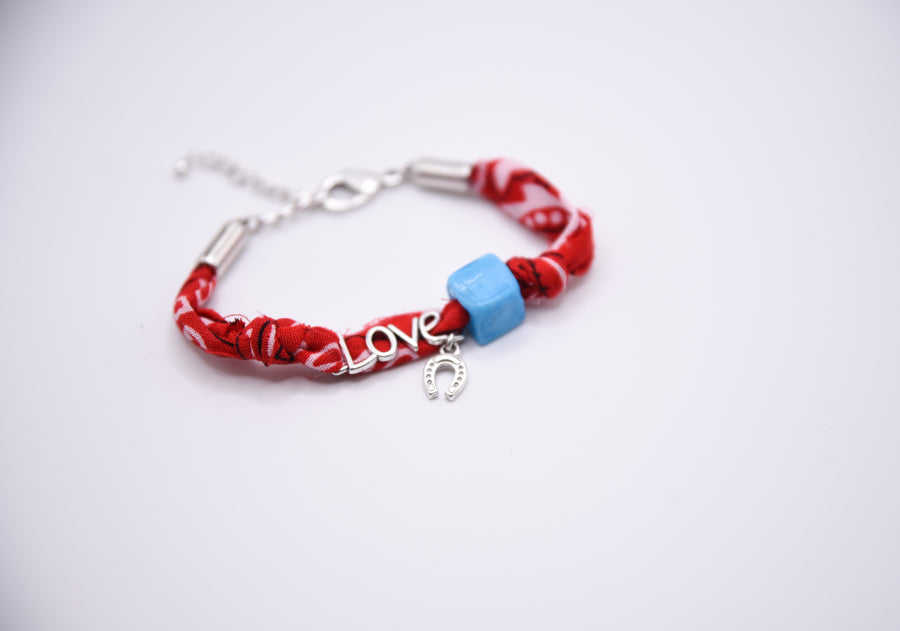 Red bandana martaki silver bracelet