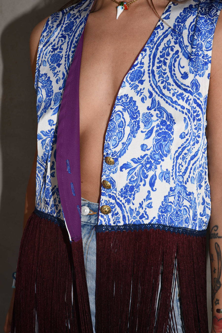 Amalfi blue fringed vest