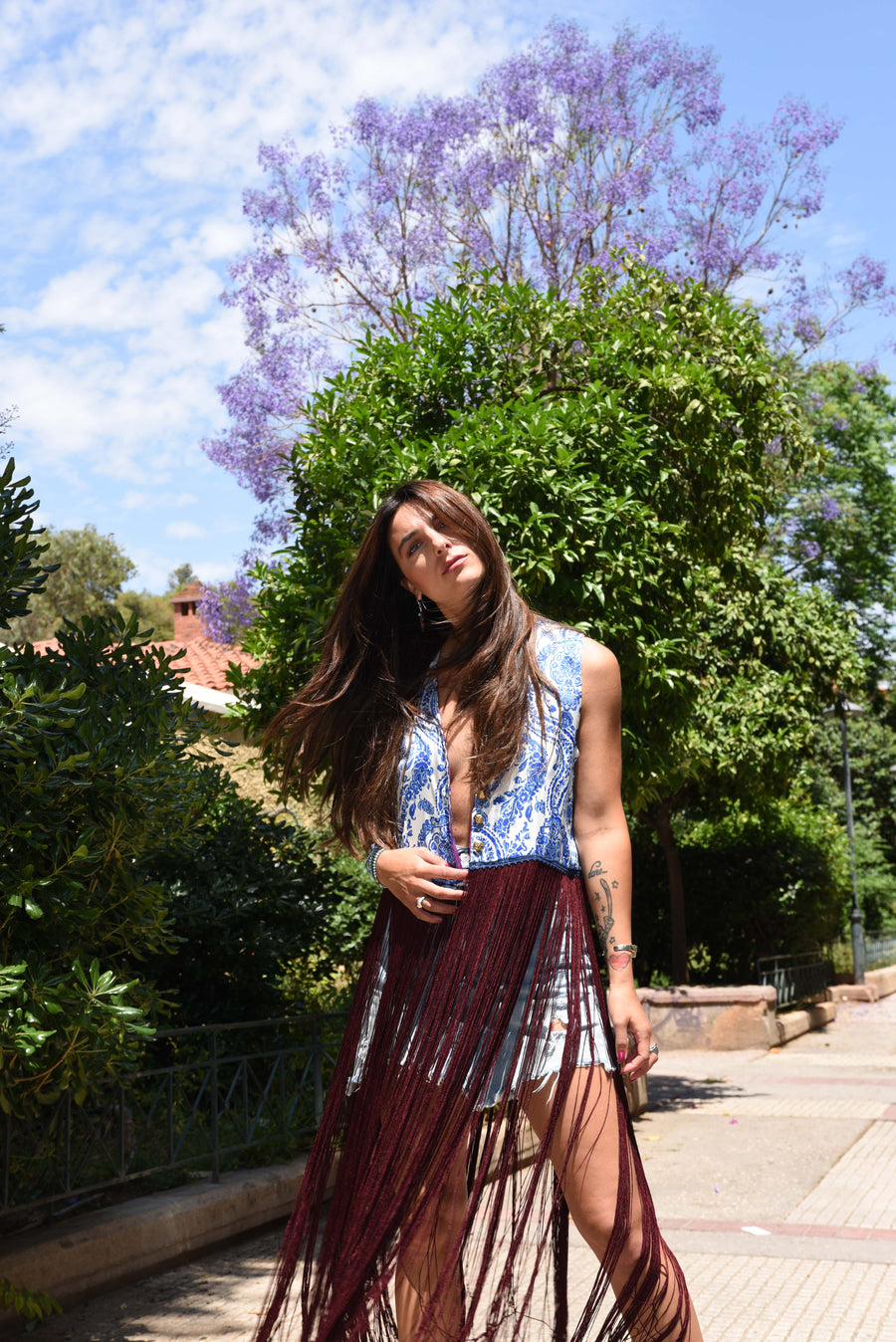 Amalfi blue fringed vest